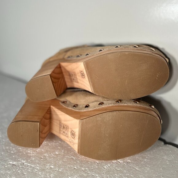 Steve Madden NWOT SZ 10 Hilde Tan Suede Leather Wood Heeled Clog 70's Boho Retro - Picture 10 of 11